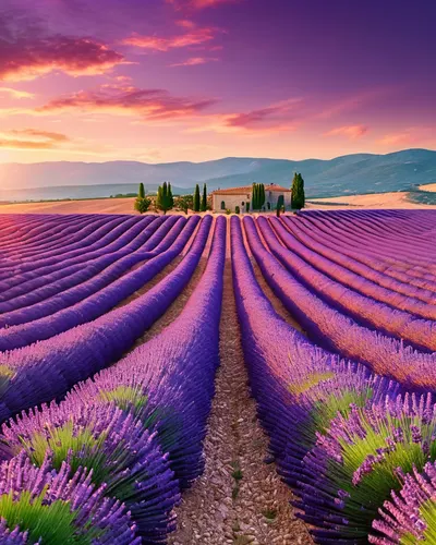 Lavender Fields at Sunset tablet nature wallpaper