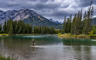 River fishing mountains 4k nature wallpaper