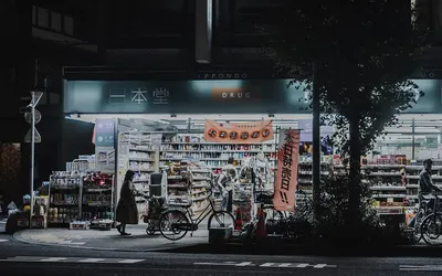 Architecture building convenience 4k neon wallpaper