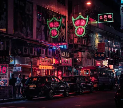 Road vehicles pedestrian 4k neon wallpaper