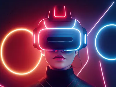 Virtual reality caucasian woman 4k neon wallpaper
