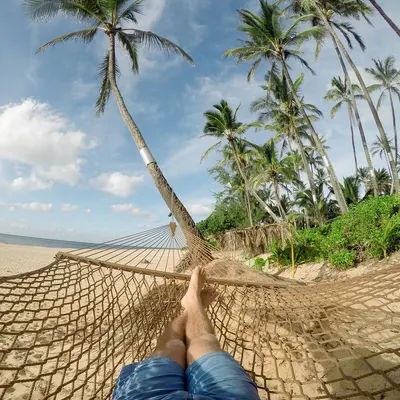 Beach hammock blue sky 4k ocean wallpaper