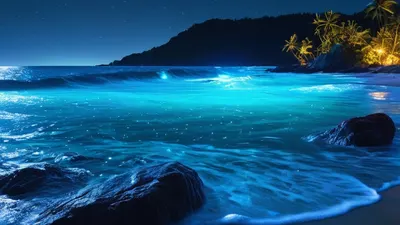 Ocean Bioluminescence Night tablet ocean wallpaper