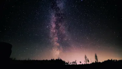 A stunning night view of the Milky Way galaxy over a serene landscape, perfect f 4k space wallpaper