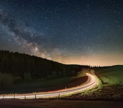 Night milky way road 4k space wallpaper