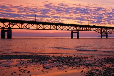 Bridge sea panorama 4k sunset wallpaper