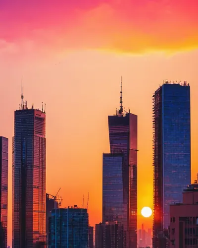 City Skyline Sunset phone sunset wallpaper