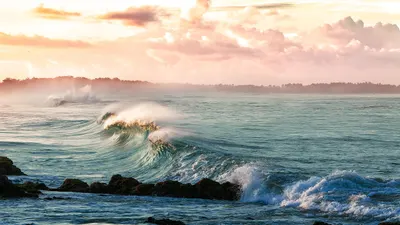 Coast waves beach 4k sunset wallpaper