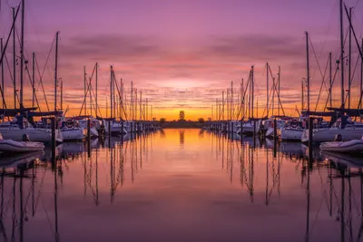 Port boats sunset 4k sunset wallpaper