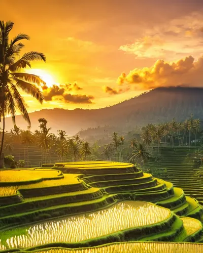 Sunset Rice Terrace Bali phone sunset wallpaper